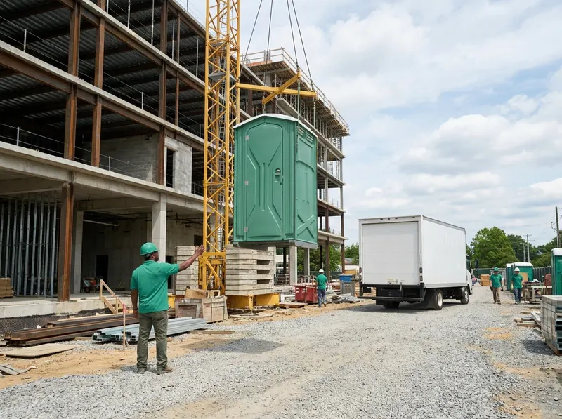 High-Rise Construction Crane-Lift Restrooms in Hyattsville, MD